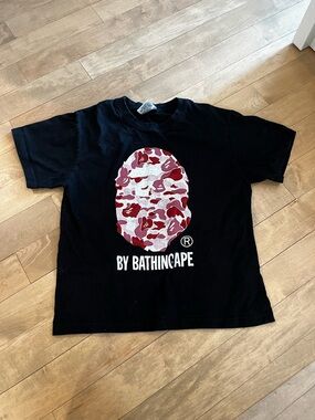 Bape Black Tee with Red & White ape tag